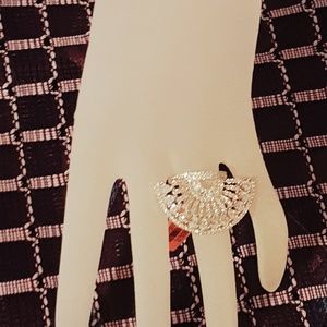 Simulated amethyst diamond silvertone peacock ring